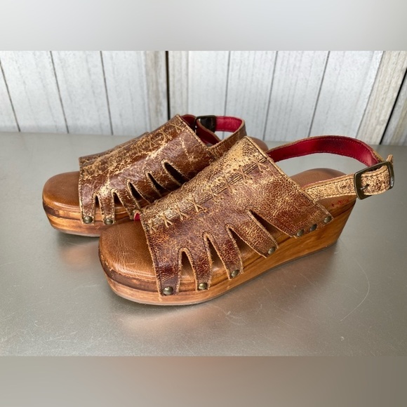 Bed Stu Shoes Womens Size 7.5 Wooden platform sandals Strappy Distressed - Picture 1 of 9